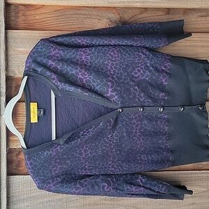 St. John Collection Animal print purple black cardigan sweater knitwear V-neck